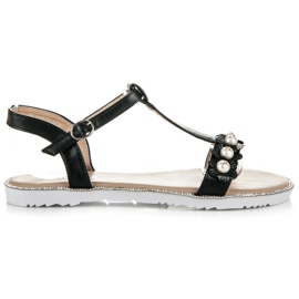 Nio Nio Flache Sandalen mit Perlen schwarz