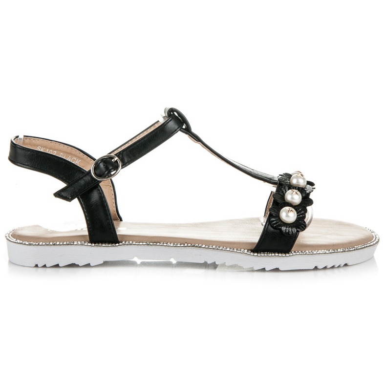 Nio Nio Flache Sandalen mit Perlen schwarz