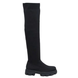 Nusses Schwarze Overknee-Stiefel mit flexiblem Obermaterial