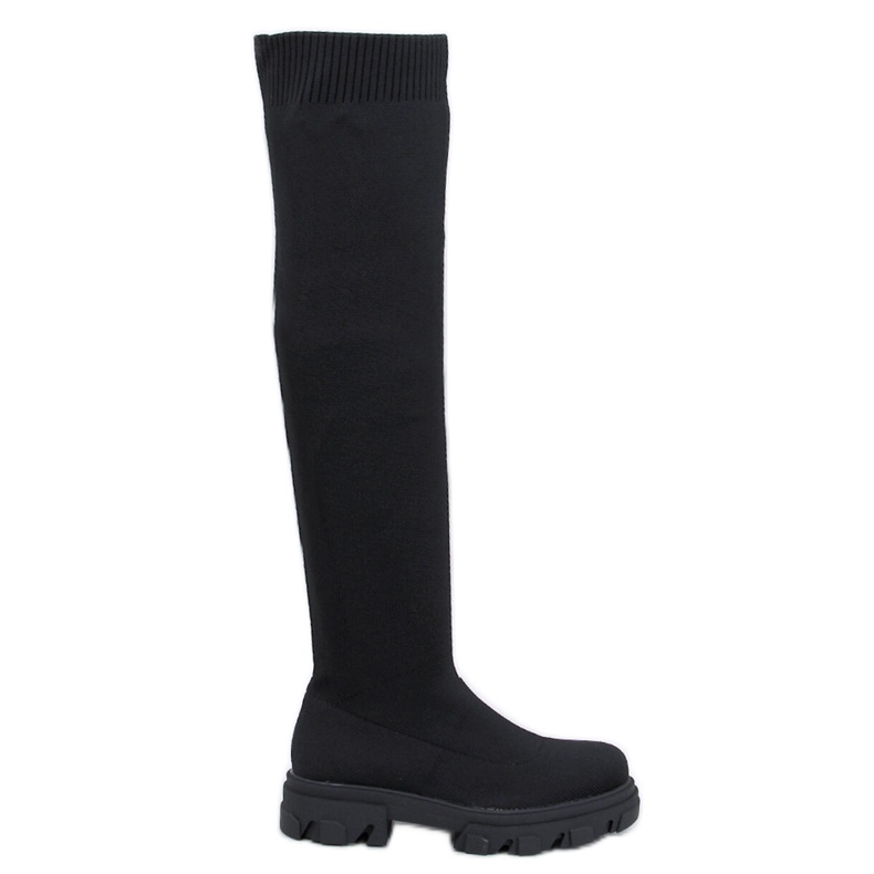 Nusses Schwarze Overknee-Stiefel mit flexiblem Obermaterial