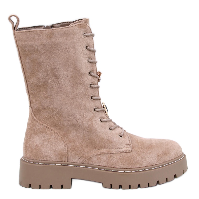 Centro Khaki-Wildleder-Schnürstiefel mit Fliege beige