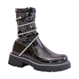 Schwarze Lackstiefeletten für Damen