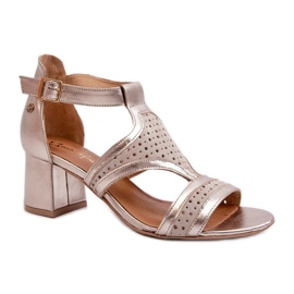 Maciejka Beige/Gold-Sandalen mit hohen Absätzen