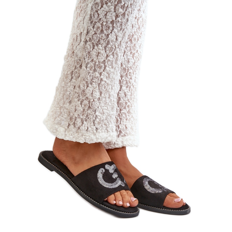 S. BARSKI Damen-Flip-Flops mit S.Barski-Dekor, schwarz