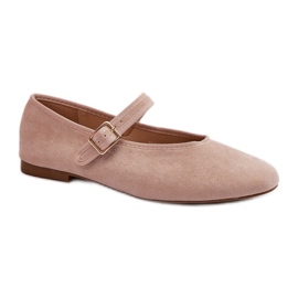 Beige Ballerinas mit Riemen