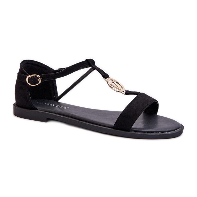 Damensandalen mit Goldverzierung Vinceza Black schwarz