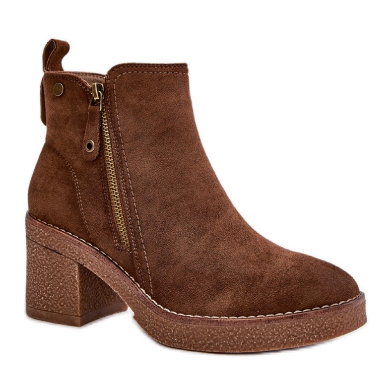 Braune Damenstiefeletten mit hohem Absatz