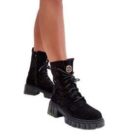 Schwarze durchbrochene Damenstiefeletten