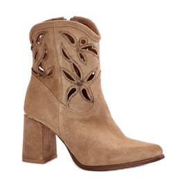 Lewski Beige durchbrochene Stiefeletten mit hohem Absatz