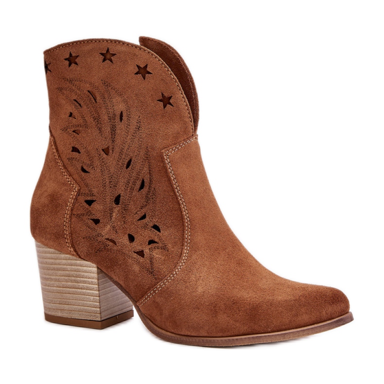 Durchbrochene Damenstiefeletten Lewski aus braunem Wildleder