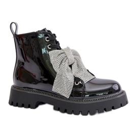 Damen-Lackstiefelette mit schwarzer Schleife