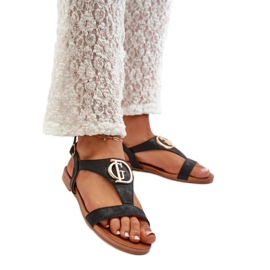 S.Barski Damensandalen mit Goldverzierung Schwarz