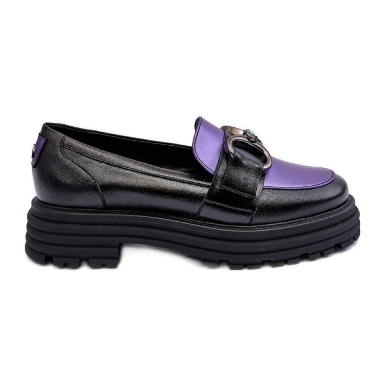 Damen-Loafer auf massivem Schwarz/Violett-Plateau