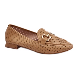 Flache Damenmokassins in Kamel braun