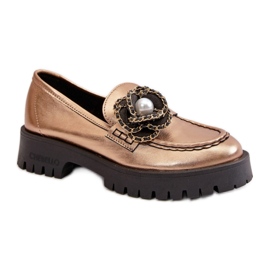 Damenmokassins mit dekorativer Blume Gold golden