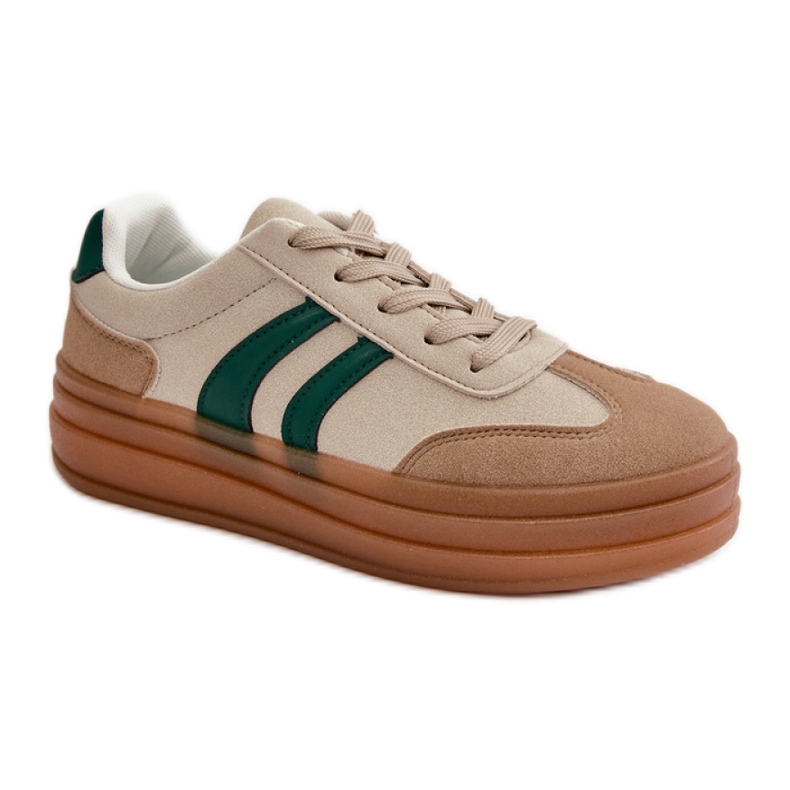 Beige/grüne Plateau-Sportschuhe