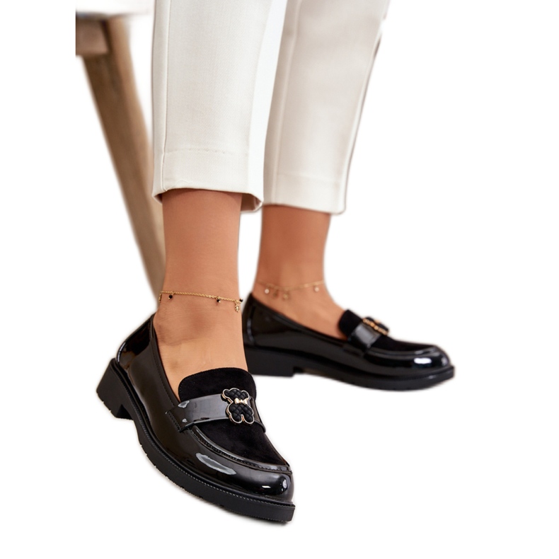 Damenmokassins mit S.Barski Black Varnish-Dekoration schwarz