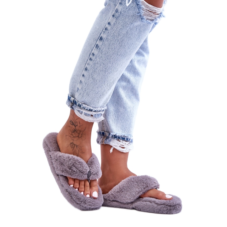 Pelz-Flip-Flops für Damen in Grau