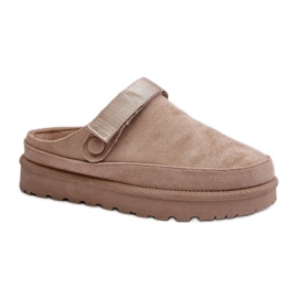 Beigefarbene Plateau-Hausschuhe für Damen