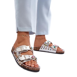 S.Barski Verzierte Damen-Flip-Flops mit silbernen Schnallen