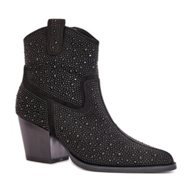 S.Barski Schwarze verzierte Cowboystiefel mit hohen Absätzen