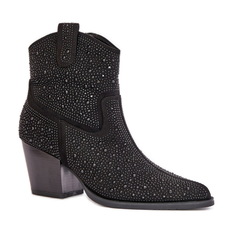 S.Barski Schwarze verzierte Cowboystiefel mit hohen Absätzen