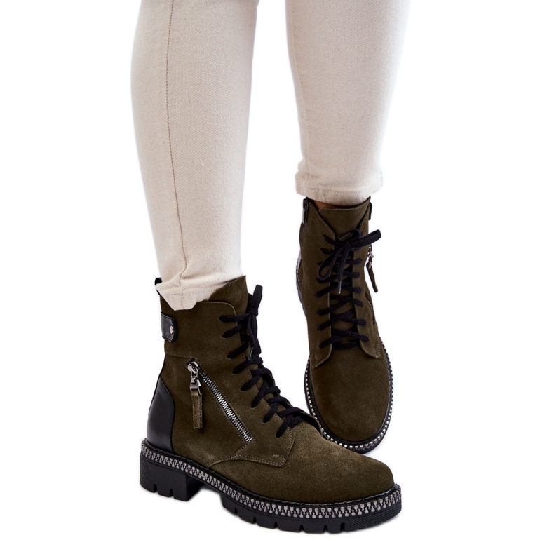 Laura Messi Grüne Wildleder-isolierte Stiefeletten