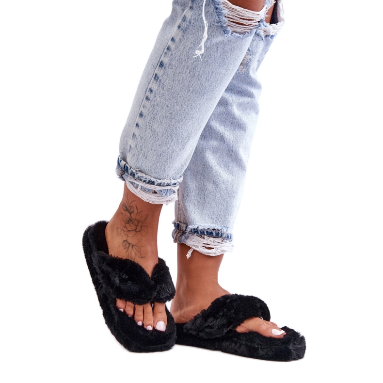 Damen-Pelz-Flip-Flops Schwarz