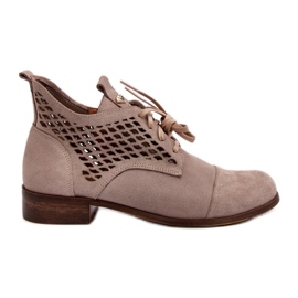 Zazoo Beige Damen-Stiefeletten mit durchbrochenem Obermaterial