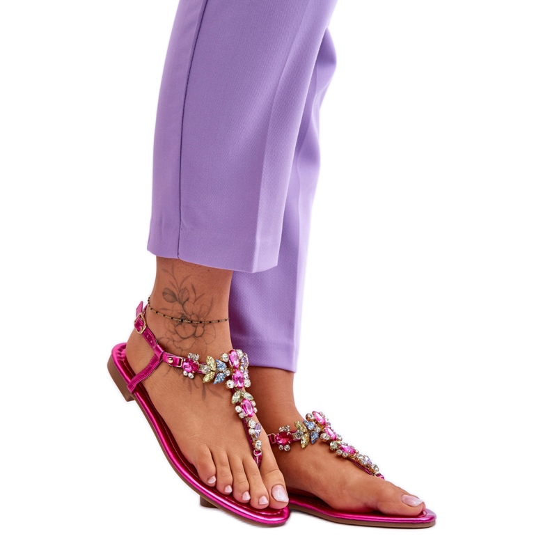 Damensandalen mit Steinen Fuchsia rosa
