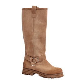 Damenstiefel aus natürlichem Lewski-Beige-Wildleder
