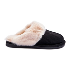 Schwarze Damenhausschuhe mit Fell