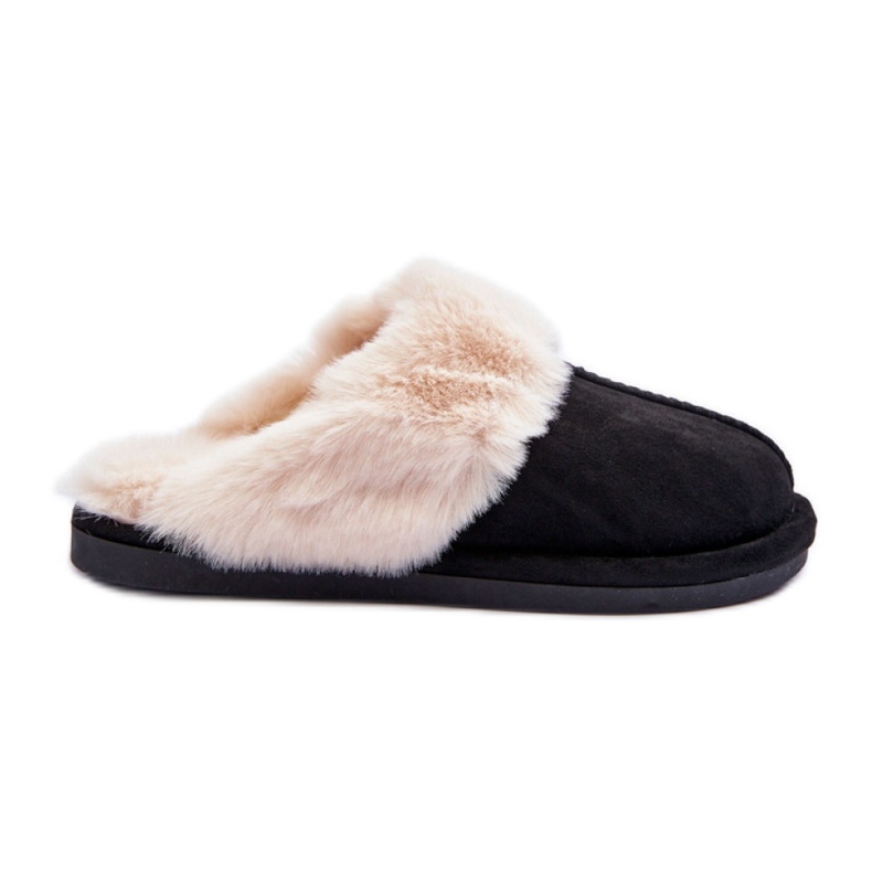 Schwarze Damenhausschuhe mit Fell