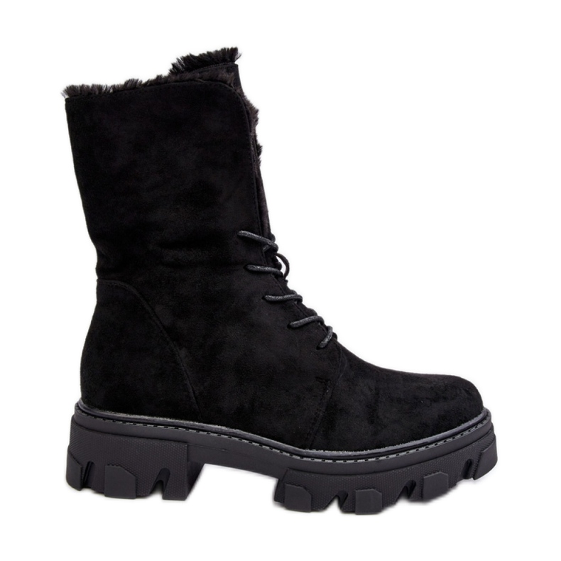 PS1 Damen-Arbeiterstiefel aus Wildleder mit Fell, Schwarz