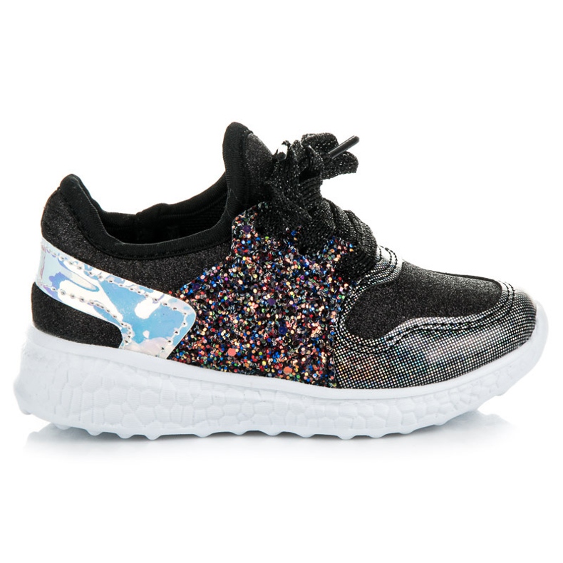 Gebundene Schuhe mit Glitter schwarz