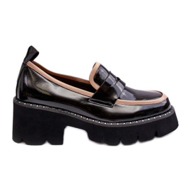 Damen-Lackleder-Loafer aus schwarzem Öko-Leder