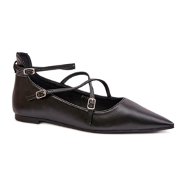 Damen-Ballerinas aus Öko-Leder mit spitzer Spitze, Schwarz