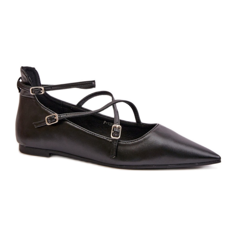 Damen-Ballerinas aus Öko-Leder mit spitzer Spitze, Schwarz