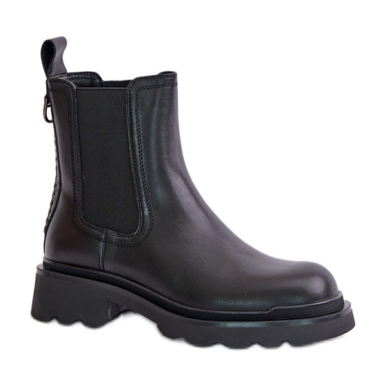 Damen-Slip-On-Stiefel aus natürlichem schwarzem Leder