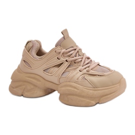Beige Damen-Sneaker mit massiver Sohle