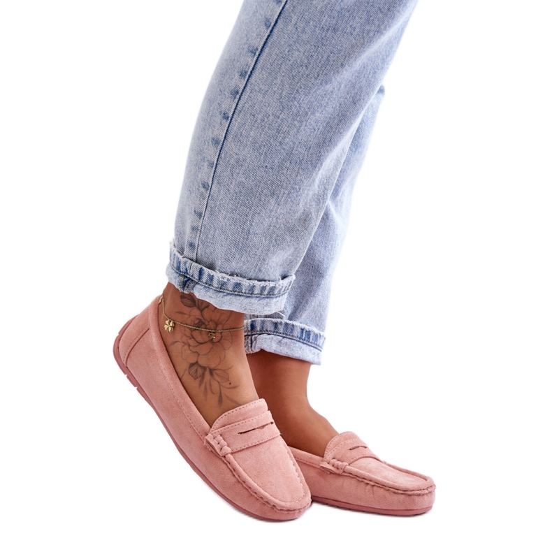 Klassische hellrosa Mokassins für Damen