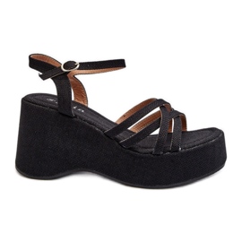 Damen-Plateau- und Keilsandalen Schwarz