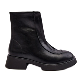 Schwarze Damenstiefel mit flachem Absatz