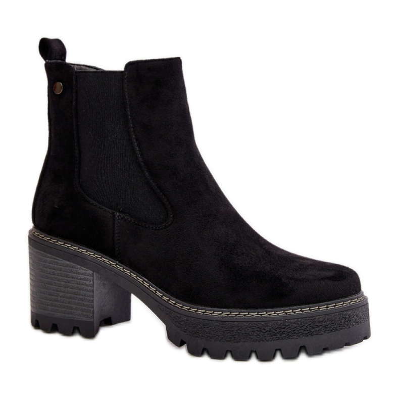 Damen-Wildlederstiefel mit dickem Boden, Schwarz