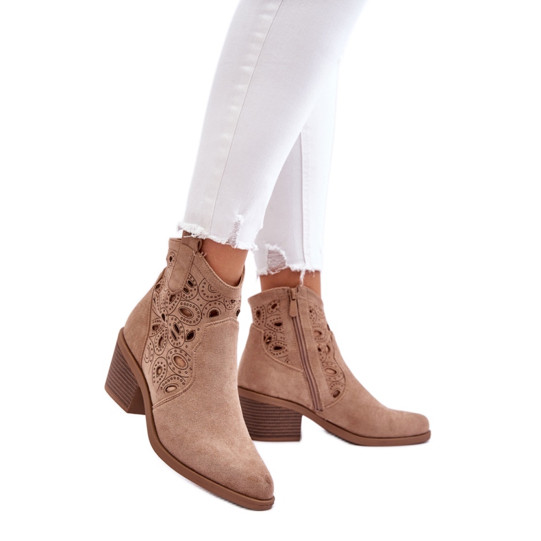 S. BARSKI S.Barski Beige durchbrochene Cowboystiefel