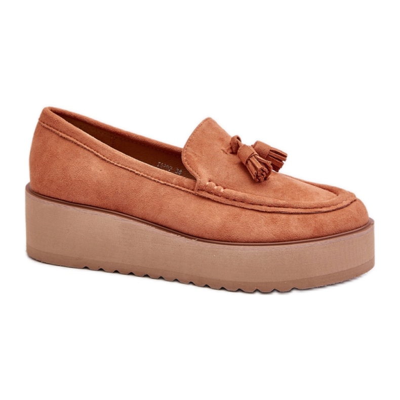 Damenmokassins aus Öko-Wildleder auf Plateau orange