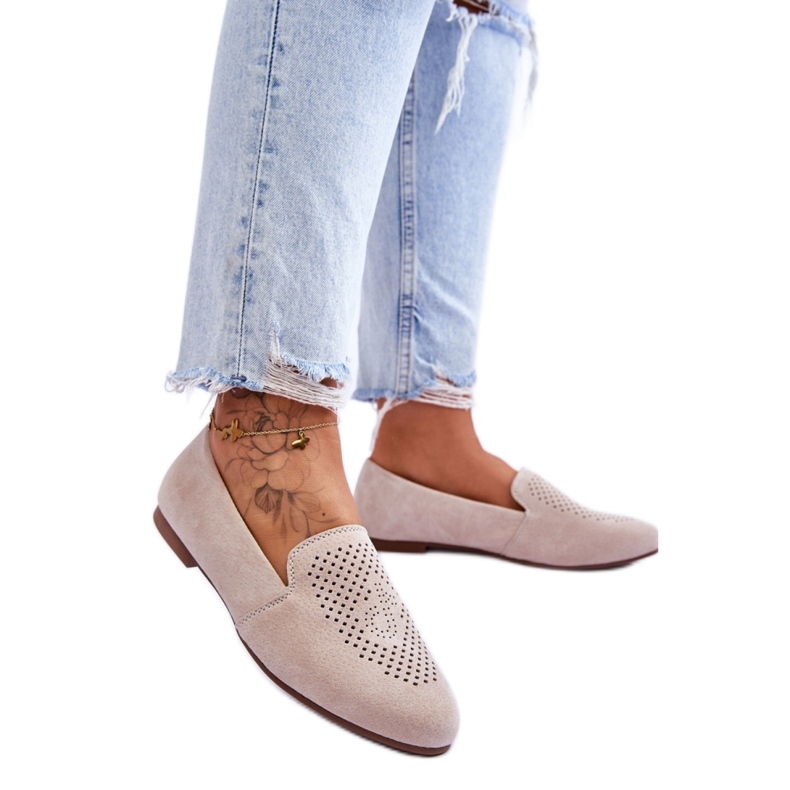 Damenmokassins aus beigem Wildleder