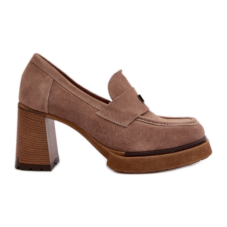 Dunkelbeige Wildleder-Loafer von Zazoo mit hohem Absatz