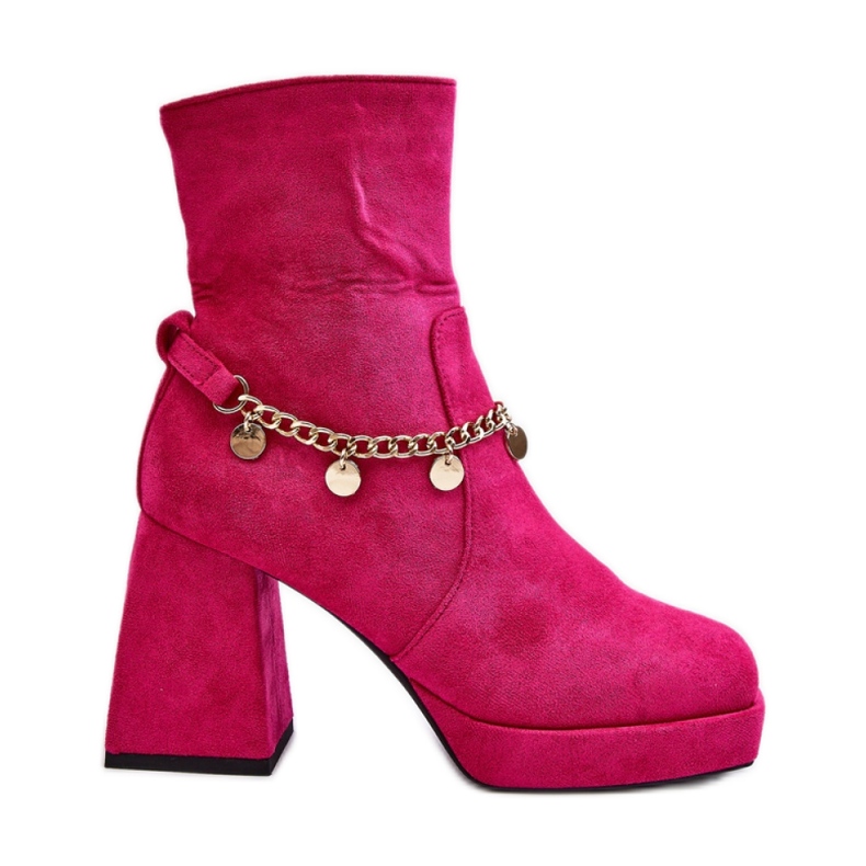 Wildleder-Stiefeletten mit dickerem Absatz, Fuchsia rosa