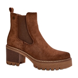Damen-Stiefeletten aus Wildleder mit hohem Absatz braun